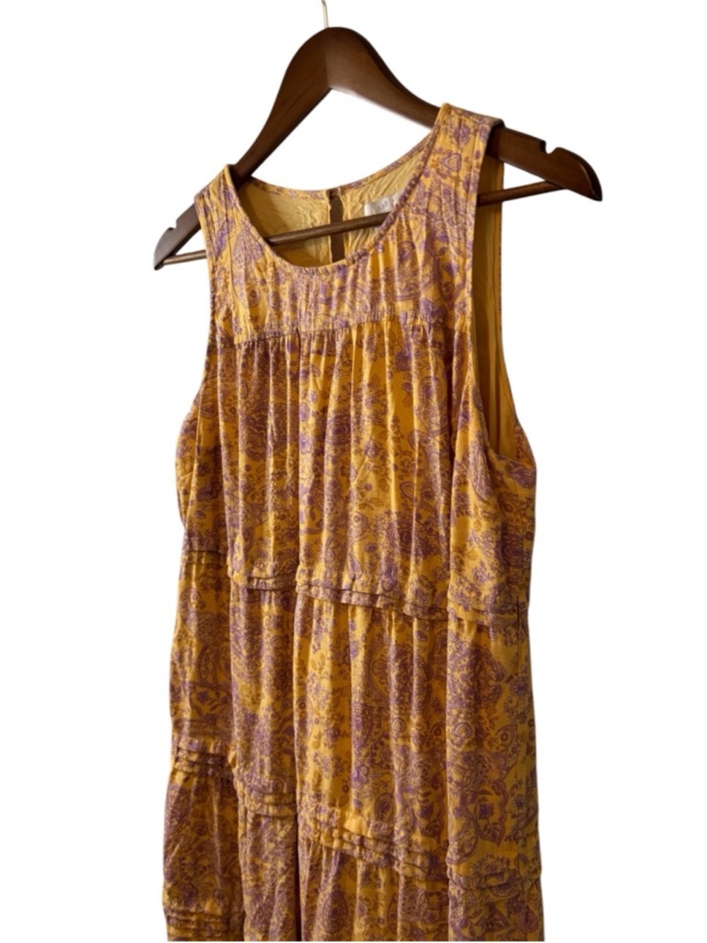 J Jill Size M Mustard Paisley Sleeveless Tiered Tank Dress.